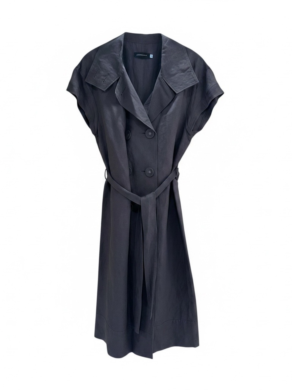 Giordano Ladies Double Breasted Trench Dress Gray Linen Blend Medium